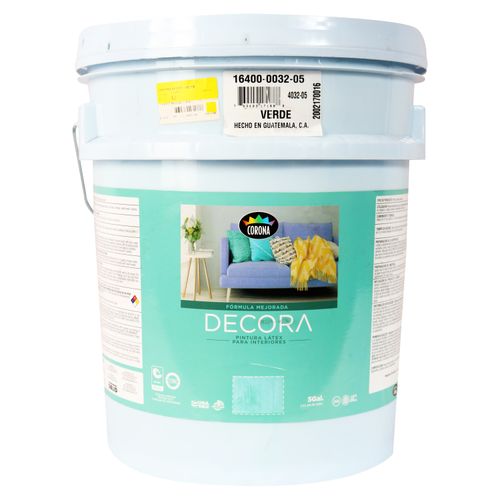 Pintura Latex Decora, Para Interiores Fórmula Mejorada Color Verde En Cubeta - 5 Galónes