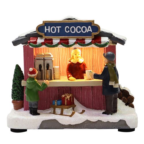 Figura navideña Holiday Time tienda Hot Cocoa shop  tiene iluminacion con baterias, 9.7 cm  modelo