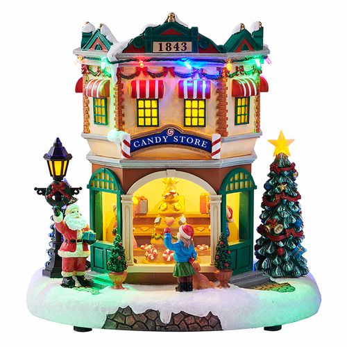 Figura navideña Holiday Time tienda de Dulces  tiene iluminacion Led con baterias,  26.5  cm  modelo