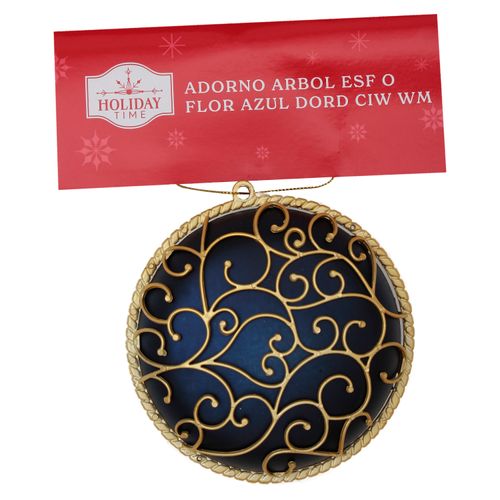 Adorno Árbol Holiday Time Esfera O Flor Azul Dorado