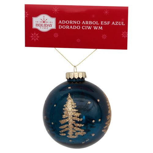 Adorno Holiday Time Para Árbol Esfera Azul Dorado