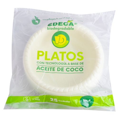 Plato Edeca N6 Biodegradable Hondo - 25 Unidades