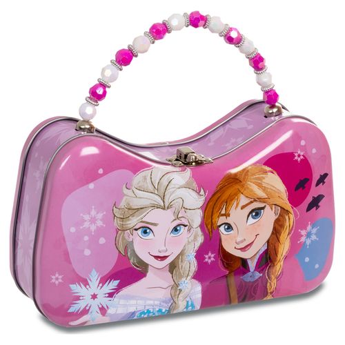 Bolso Metálico con Cuerdas y Perlas Frozen, tamaño grande para guardar diferentes accesorios.