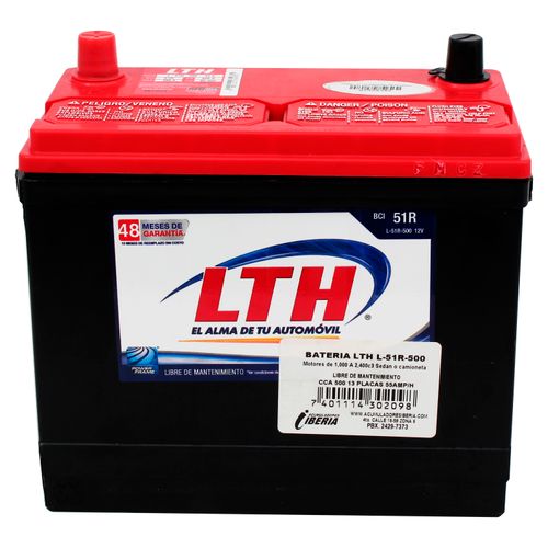 Batería Lth Para Automóvil L-51R- 500 12 Placas