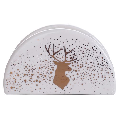 Servilletero Holiday Time Blanco Con  Decoracion De  Reno Dorado Wm W2021M230G1Ca
