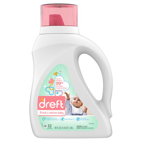 Detergente Líquido Dreft etapa 2: Bebe Activo, 32 lavadas, 46 oz