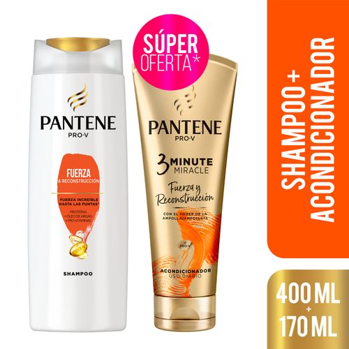 Shampoo Pantene Pro-V Fuerza & Reconstrucción 400ml + 3 Minute Miracle Acondicionador Promo Pack,  170ml