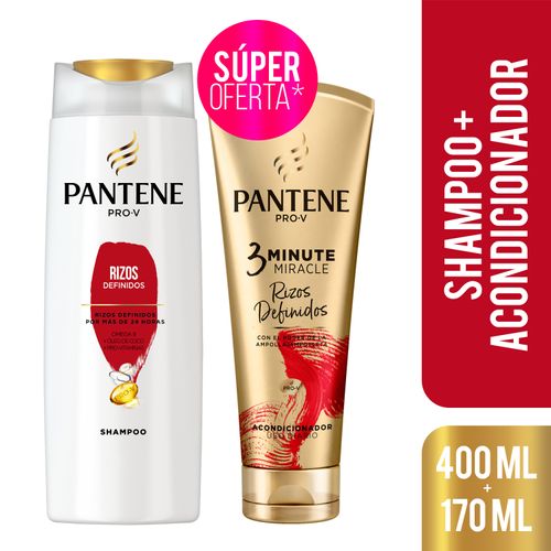 Shampoo y Acondicionador Pantene Pro-V Rizos Definidos, 3 Minute Miracle  Promo Pack , 400 ml + 170 ml