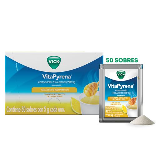 Analgésico Antipirético Vick VitaPyrena Polvo Para Solución Oral, Con Extractos De Limón y Miel 50 Sobres - Precio Indicado Por Sobre -