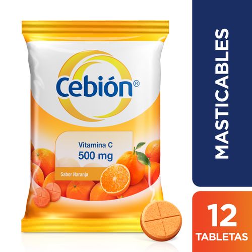 Tabletas masticables Cebión de Vitamina C sabor a Naranja por 12 unidades