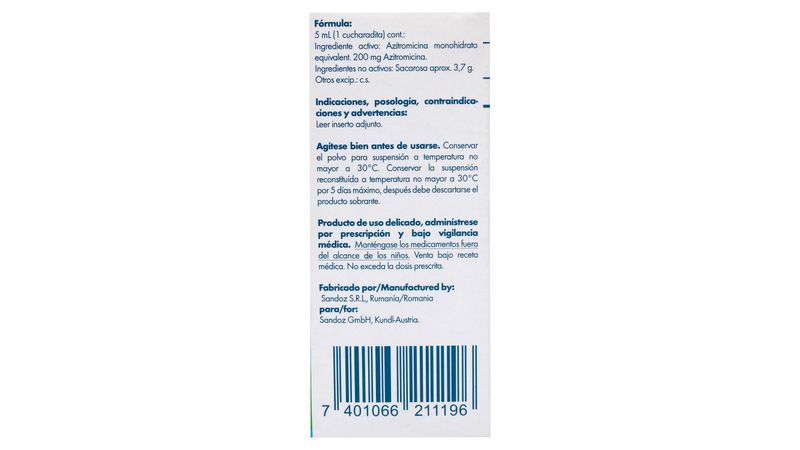 Comprar Binozyt Sandoz 200 Mg 5Ml Suspensíon | Walmart Guatemala