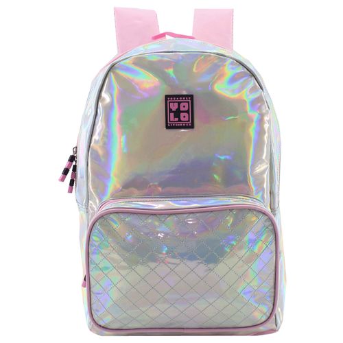 Mochila Yolo Juvenil Con Compartimiento Principal Y Bolsillo Pequeño Al frente Color Plateado
