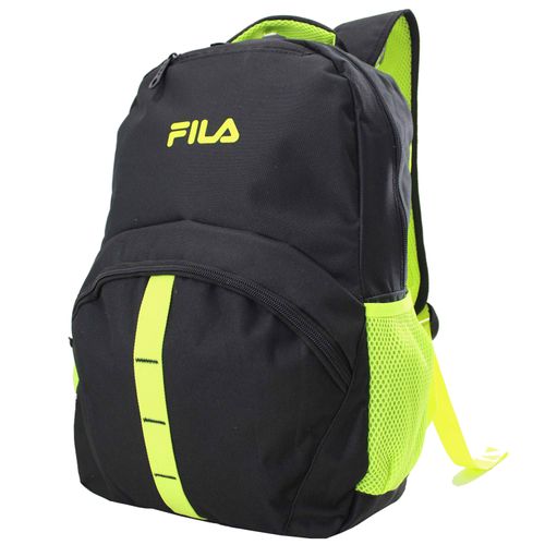 Mochila Juvenil Fila Con Malla En Laterales Para Botella Y Compartimiento Interno Para Laptop Color Negro Y Amarillo