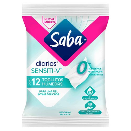 Toallitas Húmedas Saba Sensitiv - 12 Unidades