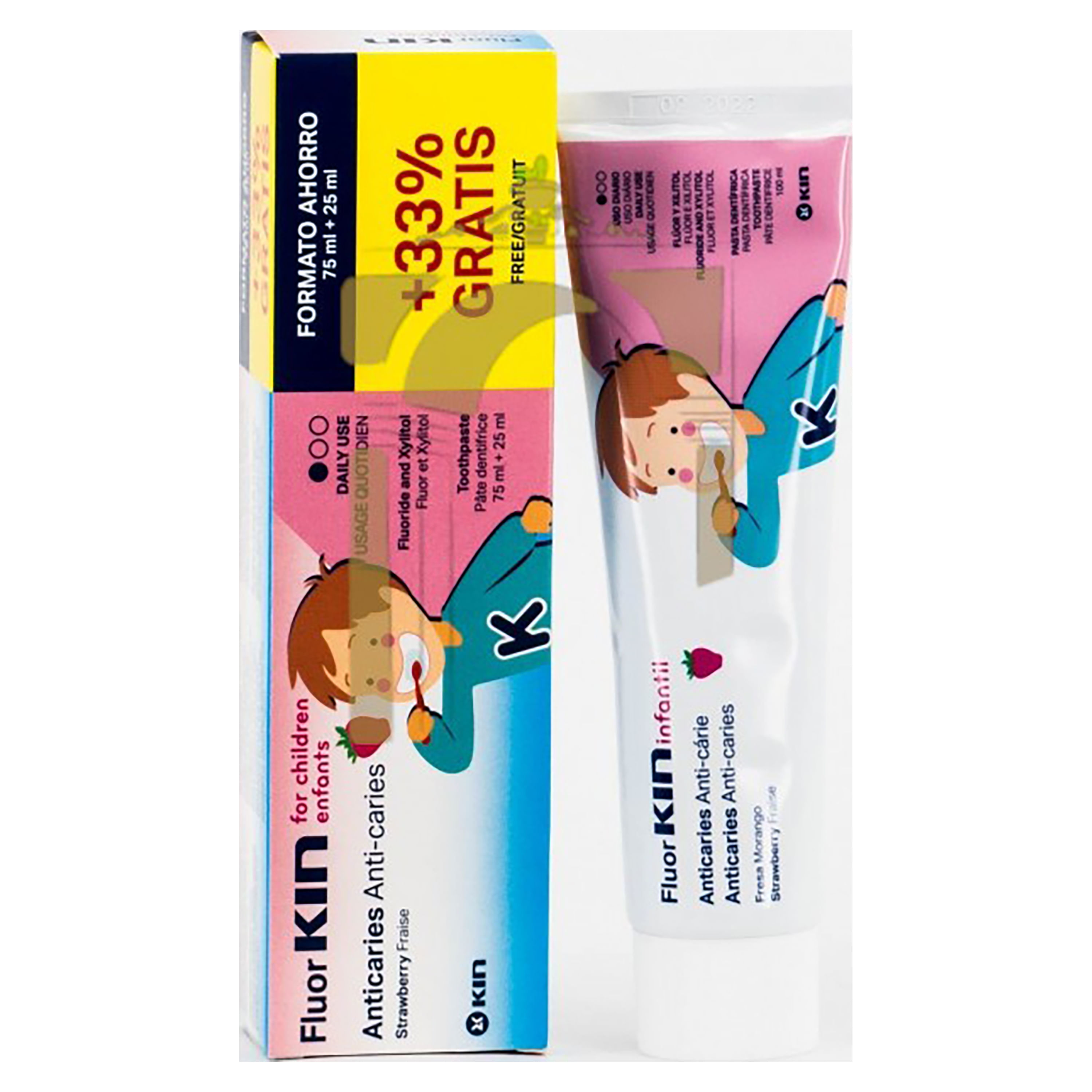 Fluor Kin Pasta Dental Infantil ~ Para Niños, con Sabor a Fresa 75 ml  Calcio + Flúor : : Salud y cuidado personal