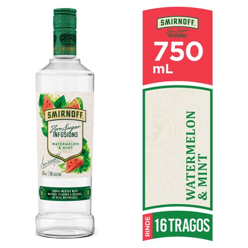Licor de Vodka Smirnoff Zero Azúcar Infusions Watermelon & Mint -750 ml