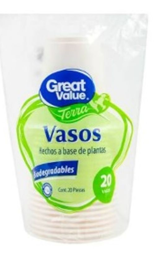 Vaso Desechable Bio Marca Great Value 8 Onzas - 20 Unidades