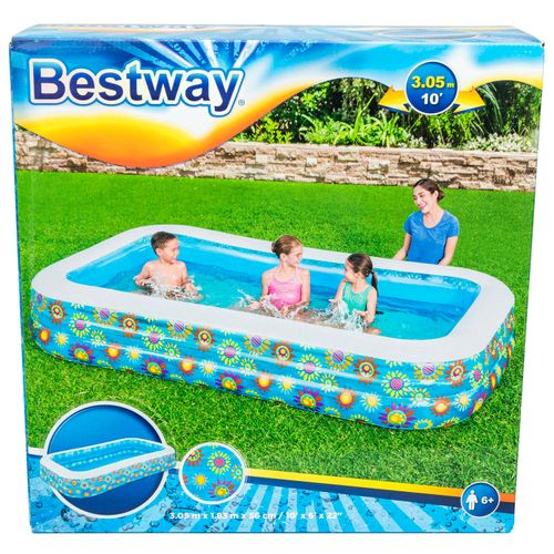 Piscina para Niños Inflable Bestway Medidas de 3.05m x 1.83m x 56cm Diseño con flores Modelo: 54121 Capacidad para 307 galones