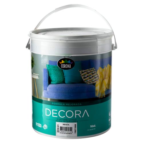 Pintura Latex Decora, Para Interiores Fórmula Mejorada Color Menta En Cubeta - 5 Galónes