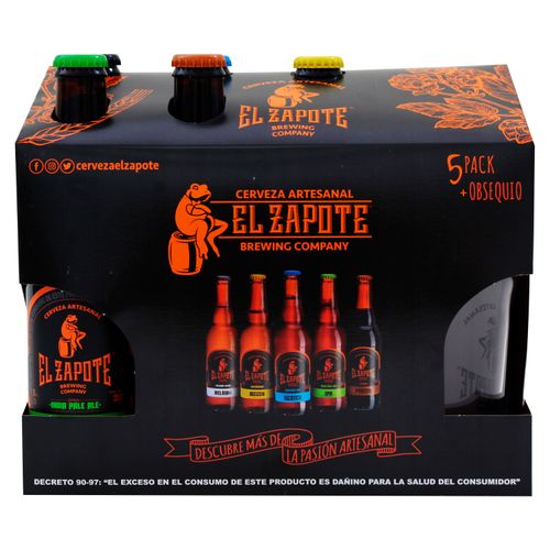 5 Pack Cerveza El Zapote Surtido  Vaso - 1750ml