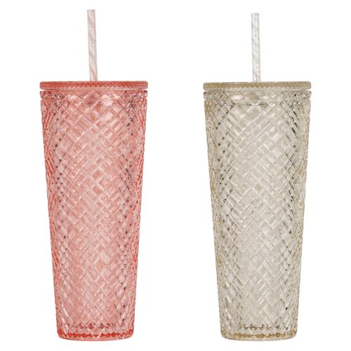 Vaso de 750 ml con tachuelas enjoyadas, doble pared, aislado, reutilizable, con tapa y pajita.