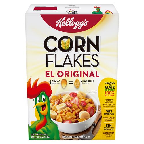 Cereal Kellogg's® Corn Flakes Sabor Original - Hojuelas de Granos de Maíz de Origen Natural - 1 Caja - 500 g