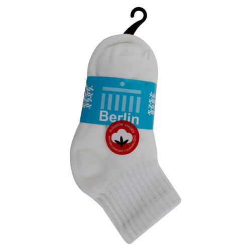 Calcetín Berlín Deportivo Para Niño Corto, Color Blanco 3 Pack - Talla 3- 5