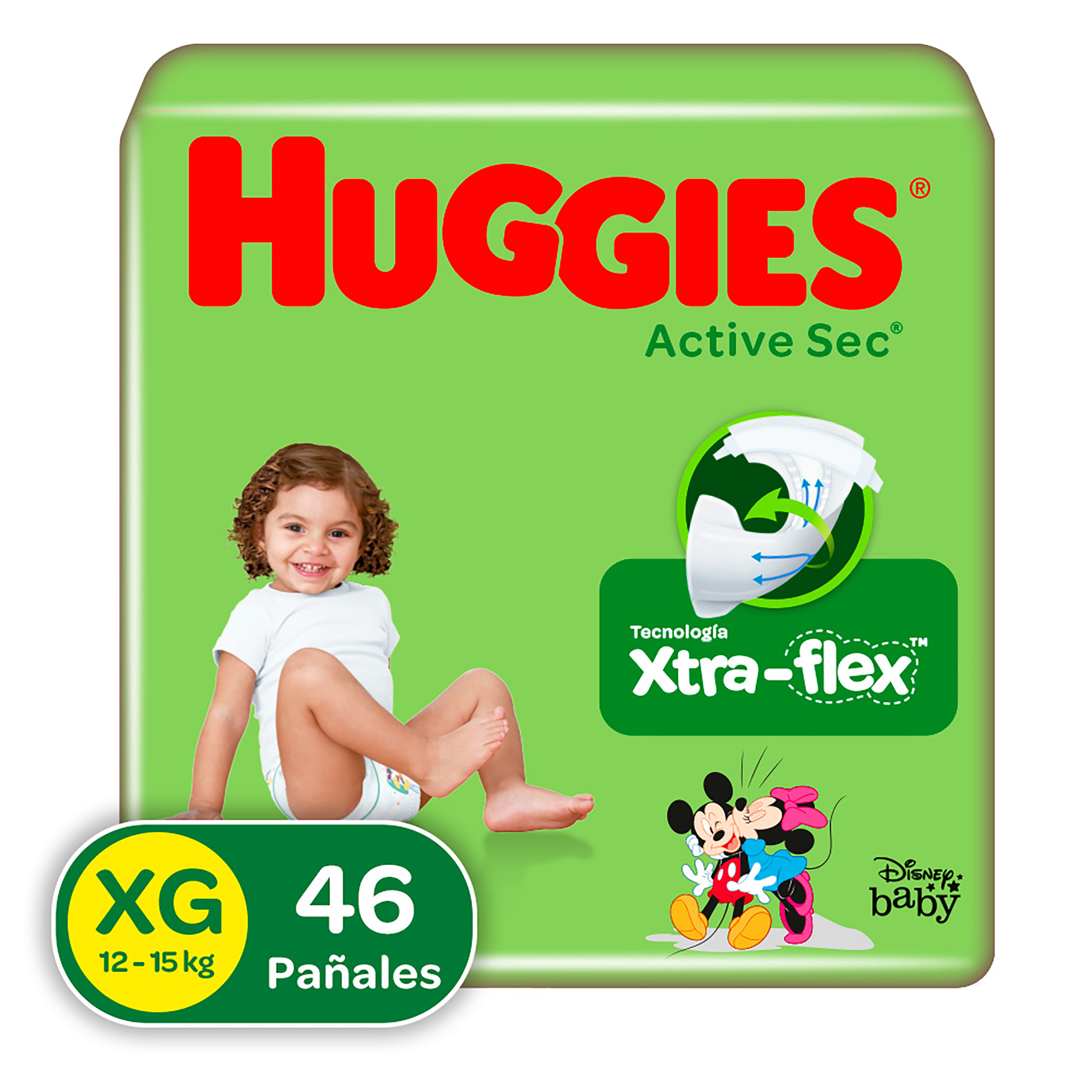 Comprar Pañales Marca Huggies Active Sec Etapa 4/XG Xtra-Flex, 12-15kg 46Uds | Walmart Guatemala