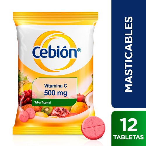 Tabletas Masticables Cebión de Vitamina C Sabor Tropical -12 uds