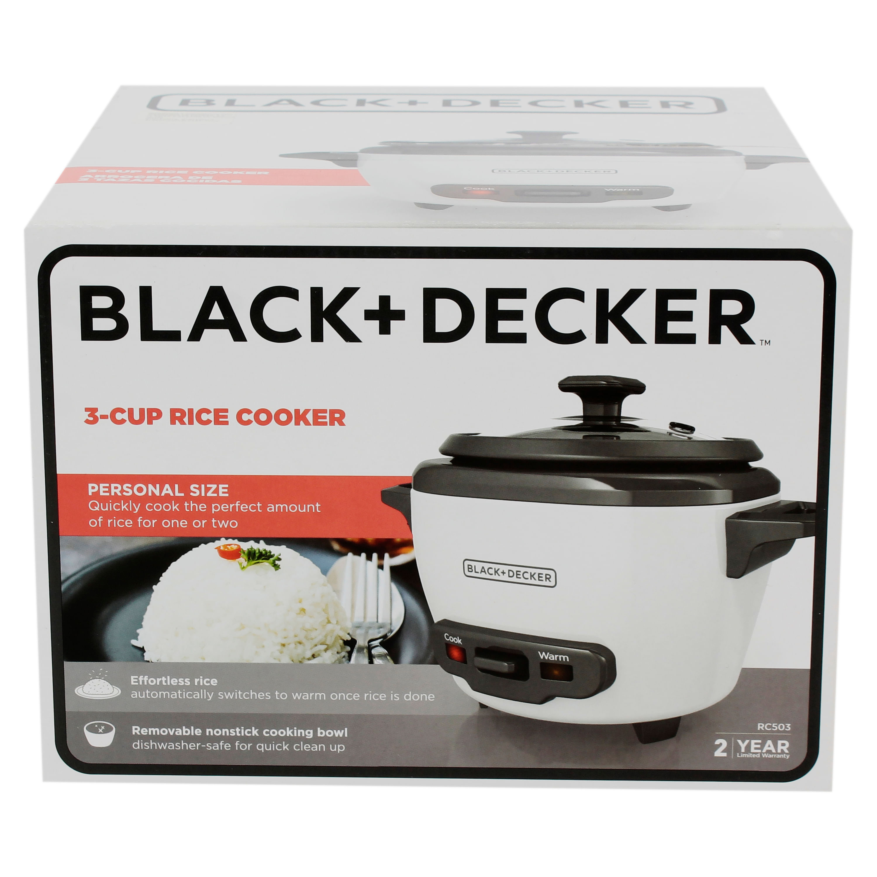  Olla arrocera Black+Decker RC503. Seco, 3 tazas., Blanco :  Hogar y Cocina