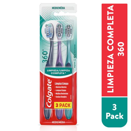 Cepillo Dental Marca Colgate 360° Limpieza Completa 3 Pack