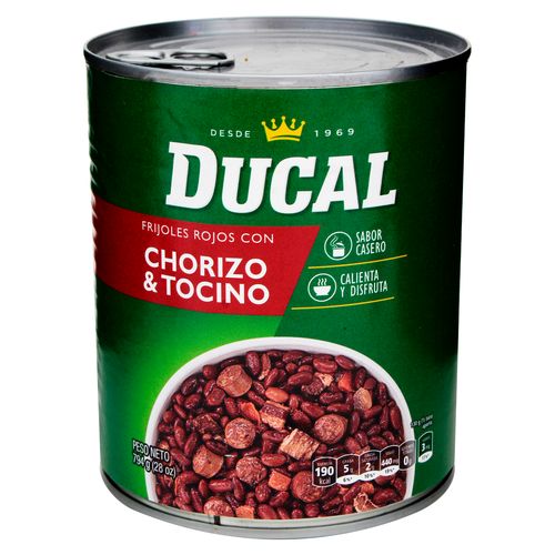 Frijol Entero Rojo Ducal Con Chorizo Y Tocino, Sabor Casero - 28g