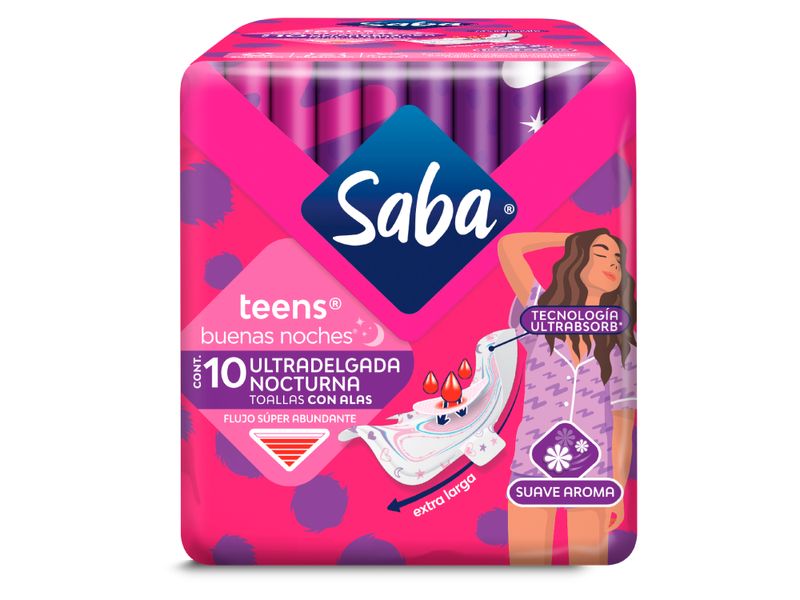 Toallas-Femeninas-Marca-Saba-Teens-Ultradelgada-Nocturna-Flujo-S-per-Abundante-Con-Alas-10Uds-1-35630