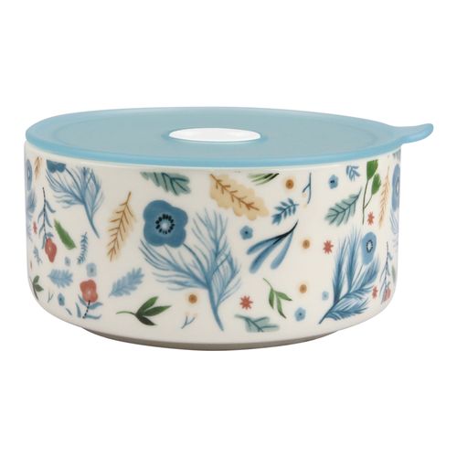 Tazón Home Trends De Porcelana Con Tapa De Silicón, Diseño Floral, 6 Piezas