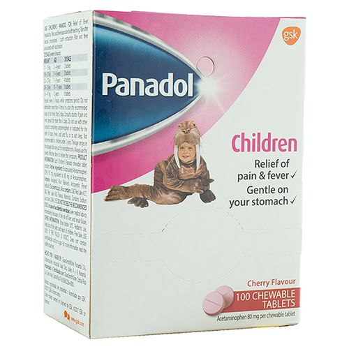 Analgésico Acetaminofén, Panadol Niños Sabor Cereza  Masticables, Caja 100 Tabletas - Precio Indicado Por Sobre De Cuatro Tabletas