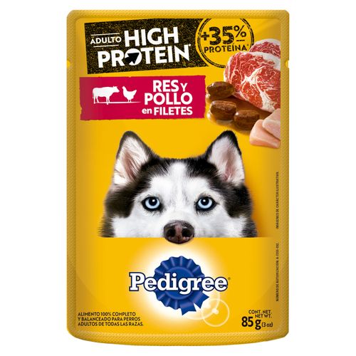 Alimento húmedo Pedigree para perro adulto high protein sabor res y pollo - 85 g