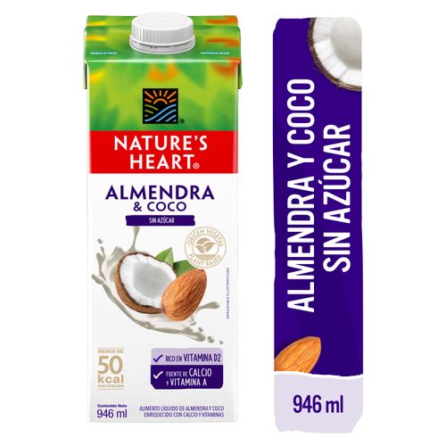 Bebida De Coco Y Almendras Nature's Heart® Tetrapack, Sin Azúcar - 946ml