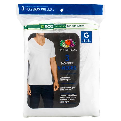 Camiseta Cuello V Cab Fol Blanc 3 Pack L