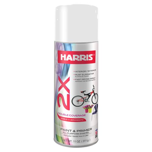 Pintura para Madera y Metal Harris Multipropositos 2x en Spray para interior y exterior Color Blanco Brilte de Secado Rápido 38101 - 11 onzas