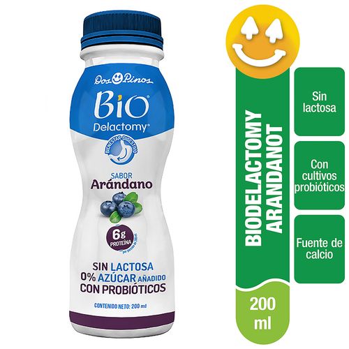 Yogurt Líquido Dos Pinos Bio Delactomy Sabor Arándano, Sin Lactosa, 0% Azúcar Añadido, Con Probióticos - 200ml