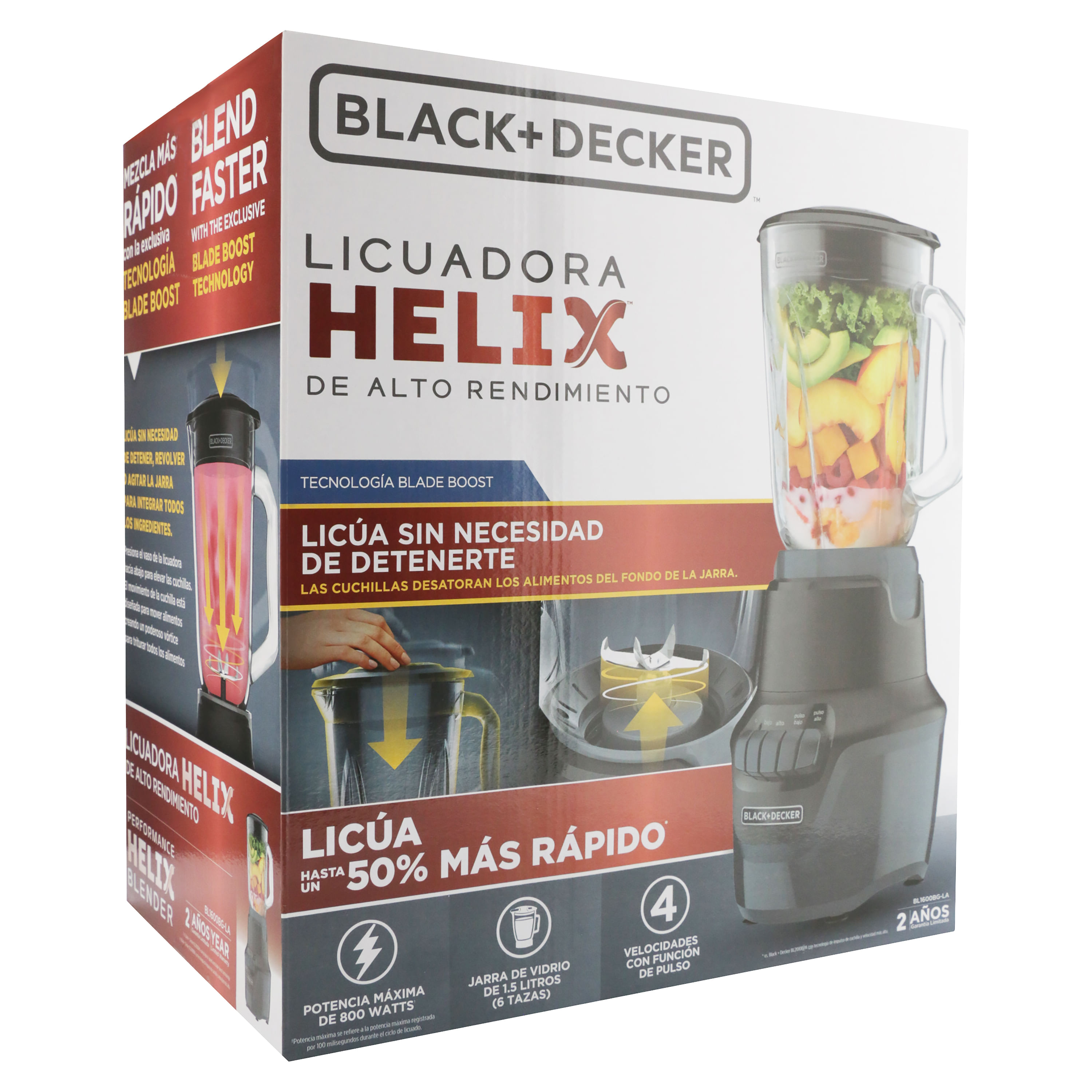 LICUADORA BLACK DECKER HILEX 800W JARRA VIDRIO 1.5 LTS 4 VEL. NEGRA - Alti