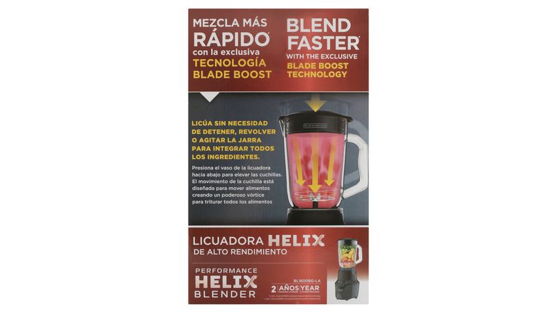 Licuadora Helix de BLACK+DECKER 800 Watts Blade Boost BL1600BG-LA