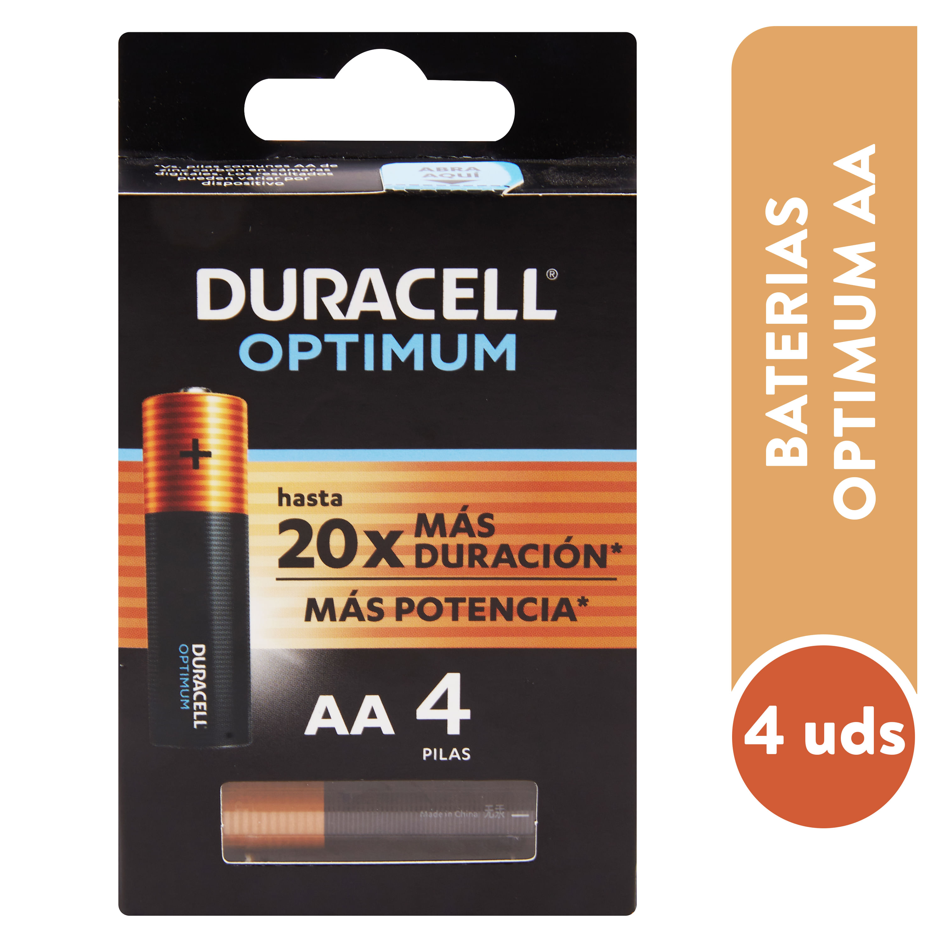 Batería Alcalinas Duracell AA, 4 uds –