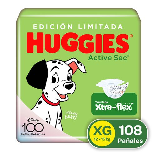 Pañales Huggies Active Sec Etapa 4/XG Xtra-Flex, 12-15kg, Edición Limitada Disney - 108Uds