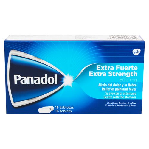 Analgésico Acetaminofén, Panadol Extra Fuerte, Caja 16 Tabletas