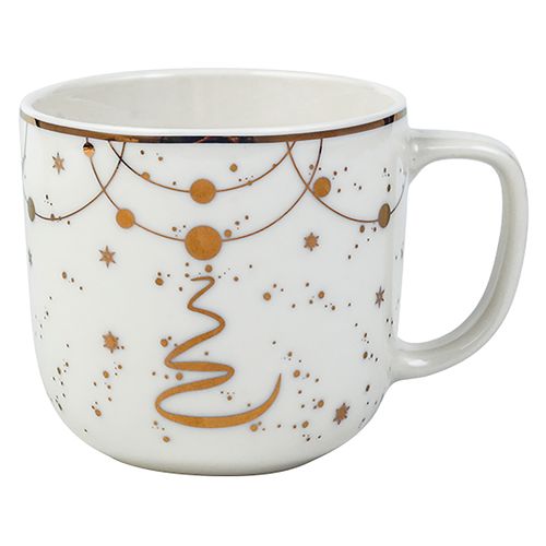 Taza Blanca Holiday Time Con Dorado 14oz