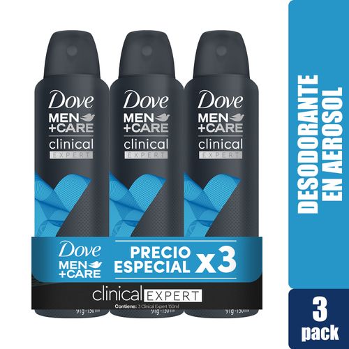 3 Pack Desodorante Dove Clinical Aerosol Cuidado Total -450Ml