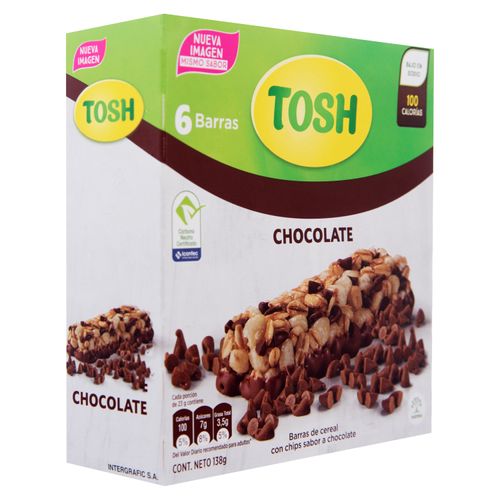 Barra Tosh De Cereal Con Chispas Sabor a Chocolate 6 Unidades - 138 g