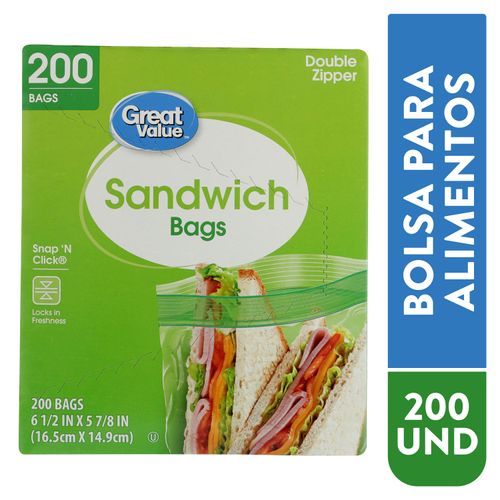 Bolsas Para Alimento Marca Great Value Sandwich - 200Unidades