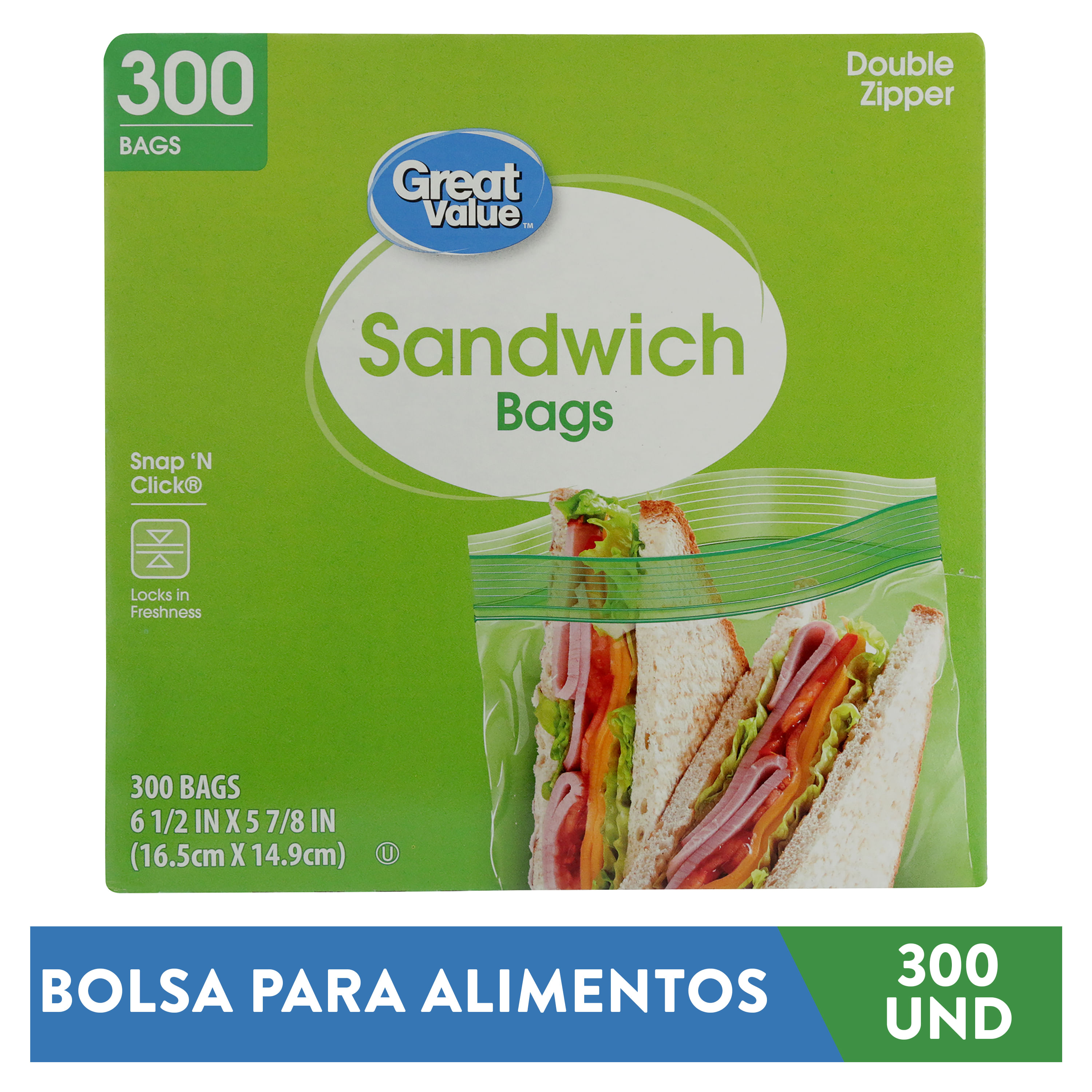 Basics Bolsas de almacenamiento para sándwich, 300 unidades  (anteriormente Solimo)